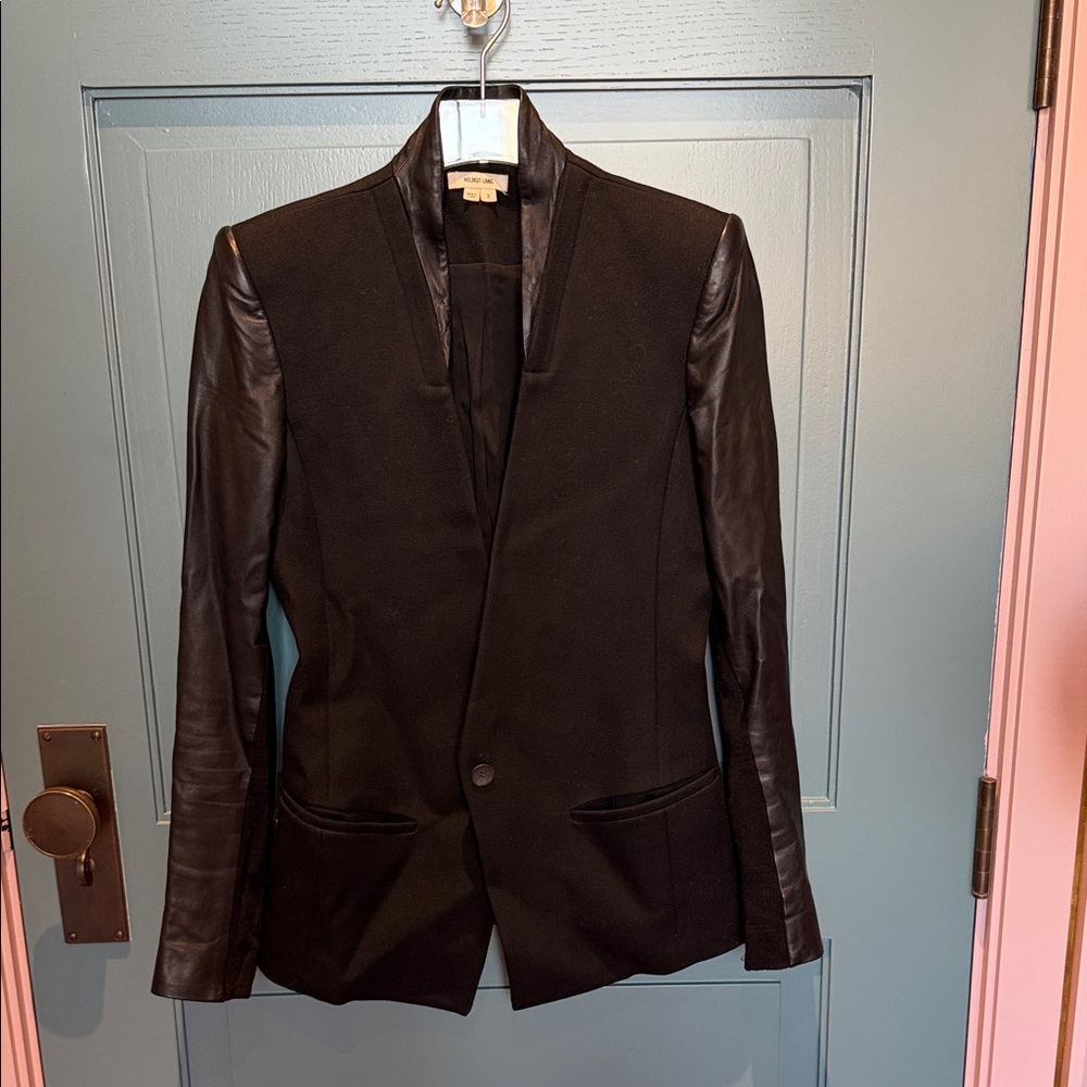 Helmut Lang Black Blazer with Leather Sleeves